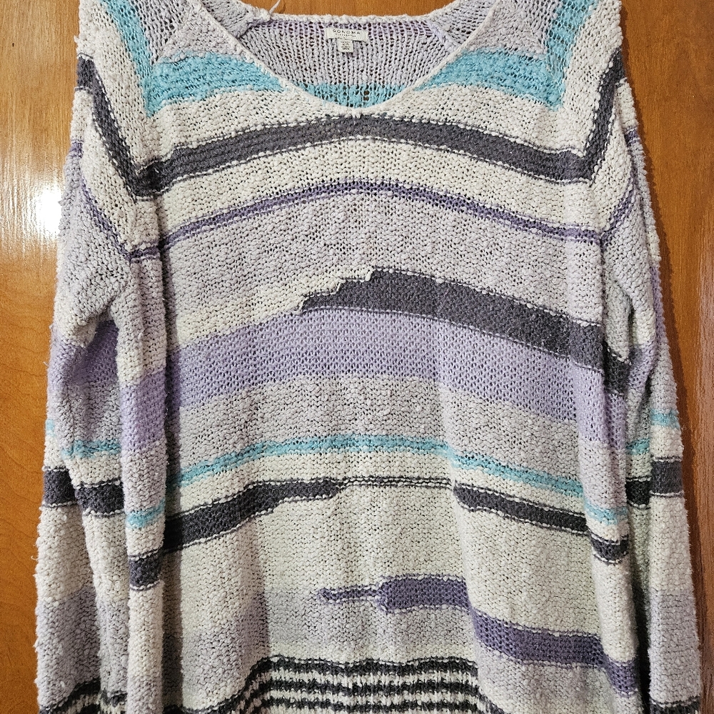 Sonoma Gray and Purple Crew Neck Sweater